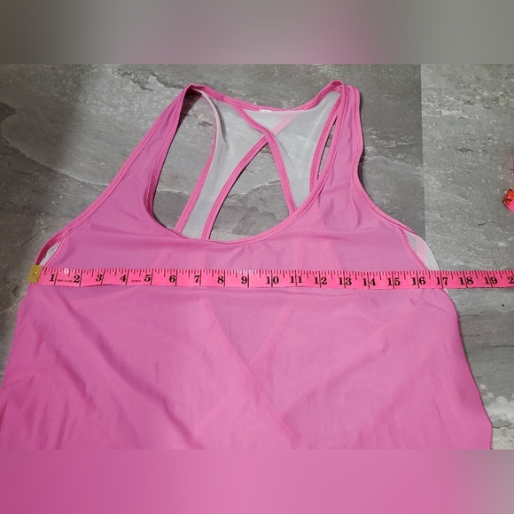 Lululemon Tranquil Tank Top. Mesh parts. Relaxed. Pink paradise, white. Size 12. - Picture 7 of 11